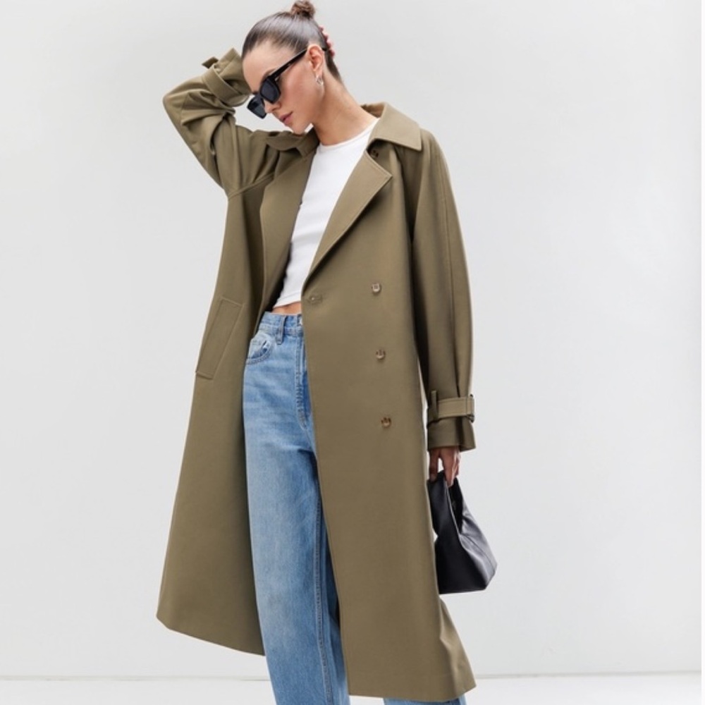NWOT Oak + Fort Trench Coat in Dusky Green Extra Small Petite